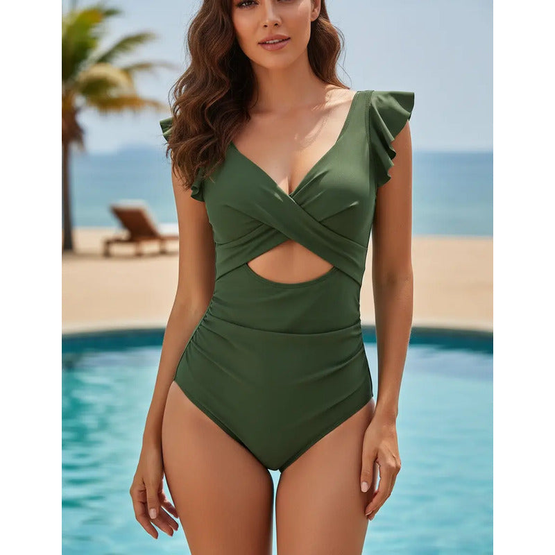 Bikini Malla Entera Cruzado Volados Control Abdomen Uniteduy