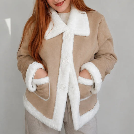Campera Gamulán Corta Dama Forrada Corderito Beige