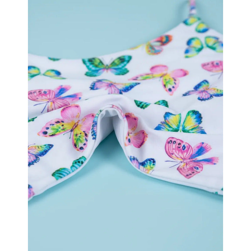 Bikini Blanco Con Mariposas Colores Con Tiras En Soutien