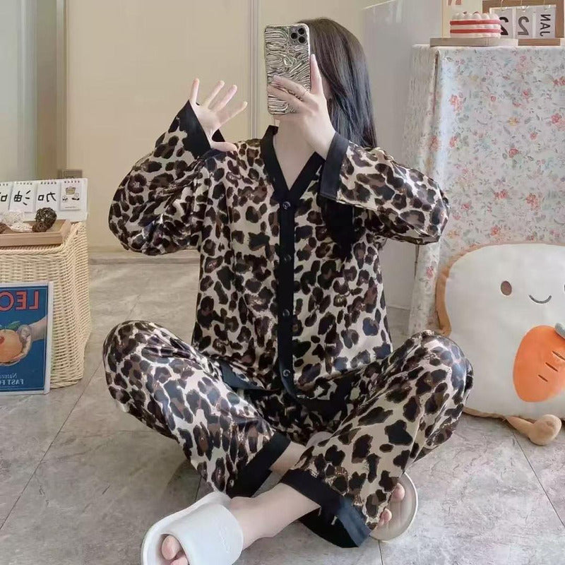 Pijama Seda Fria Saten Estampados Pantalon Y Camisa En V