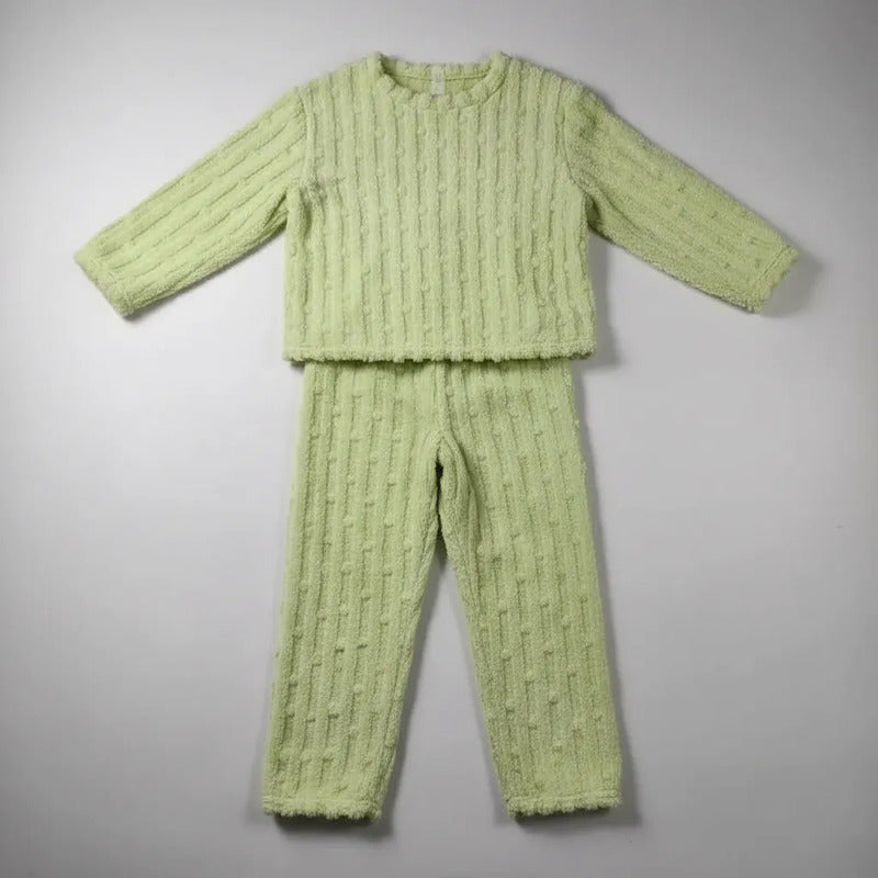 Pijama Peluche Invierno Dama Largo Texturado Con Puntos