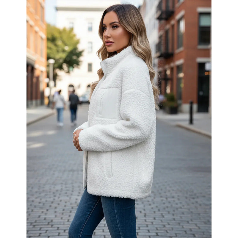 Campera De Corderito Para Dama Con Cierre Y Bolsillo Forrada