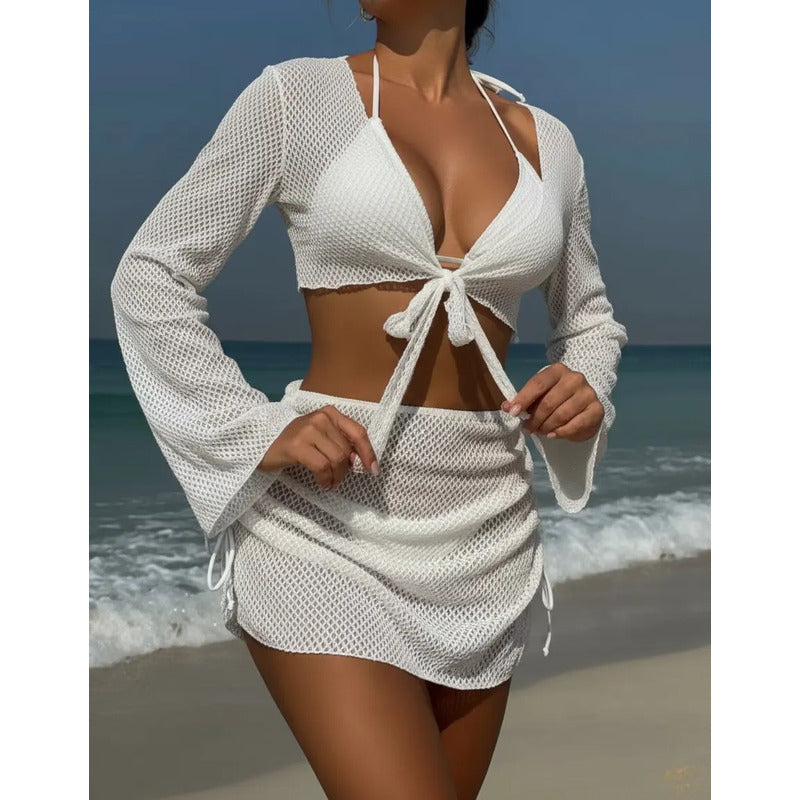 Bikini Tiras Malla 4 Piezas Pollera Top Triangulo Uniteduy