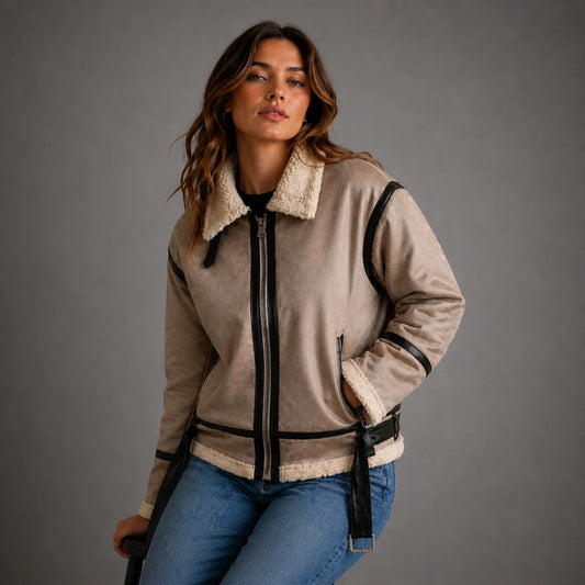 Campera Gamulán Dama Forrada Corderito Tipo Aviadora Marron