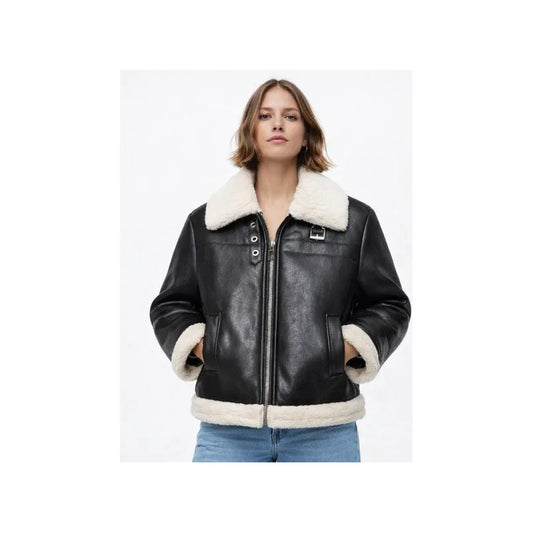 Campera Dama Tipo Aviadora Forrada Con Corderito Negra
