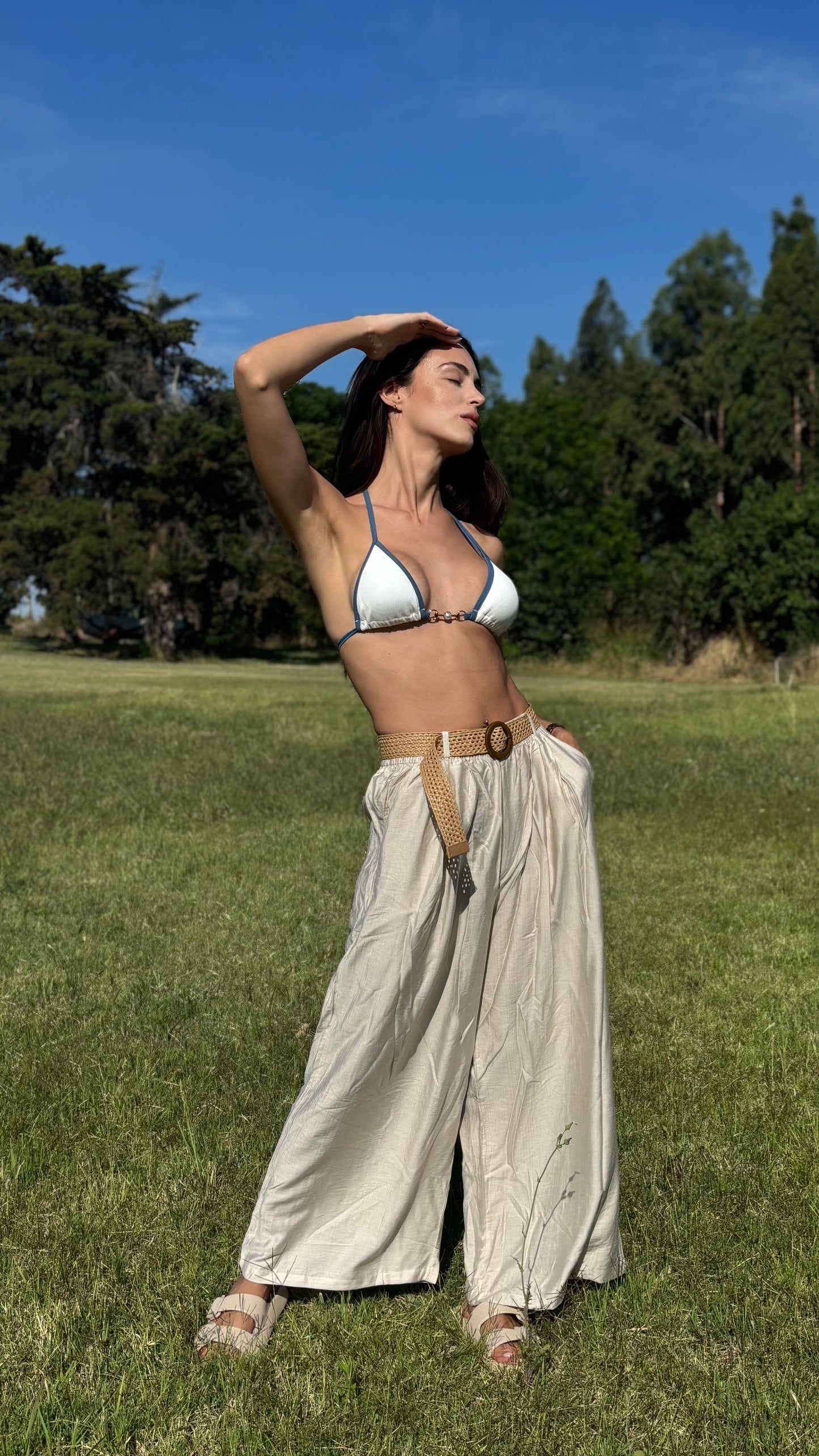 Pantalón Palazzo Elastico Tipo Lino Con Cinto Dama Uniteduy