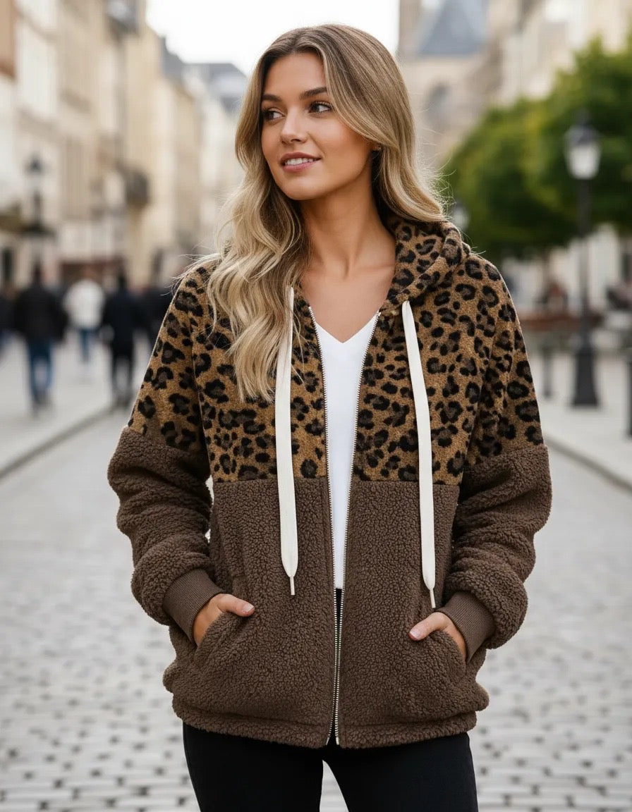 Campera Con Capucha Combinado Animal Print Polar Uniteduy
