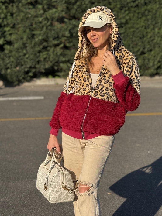 Campera Con Capucha Combinado Animal Print Polar Uniteduy