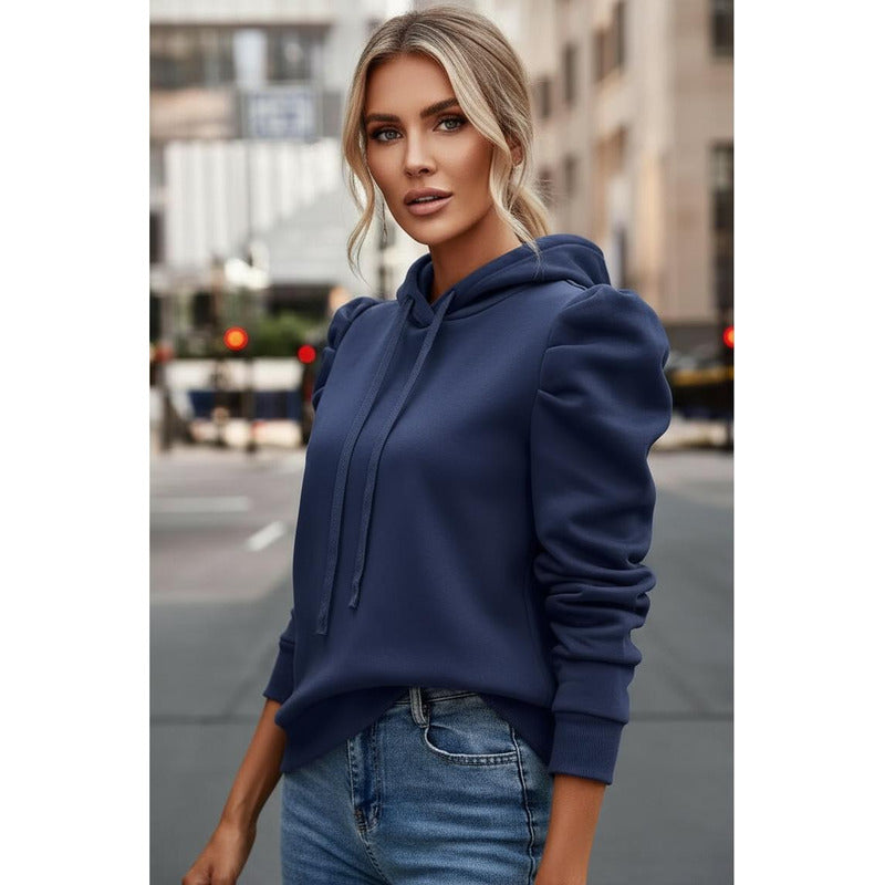 Buzo Canguro Con Capucha Manga Princesa Fruncida Lisos