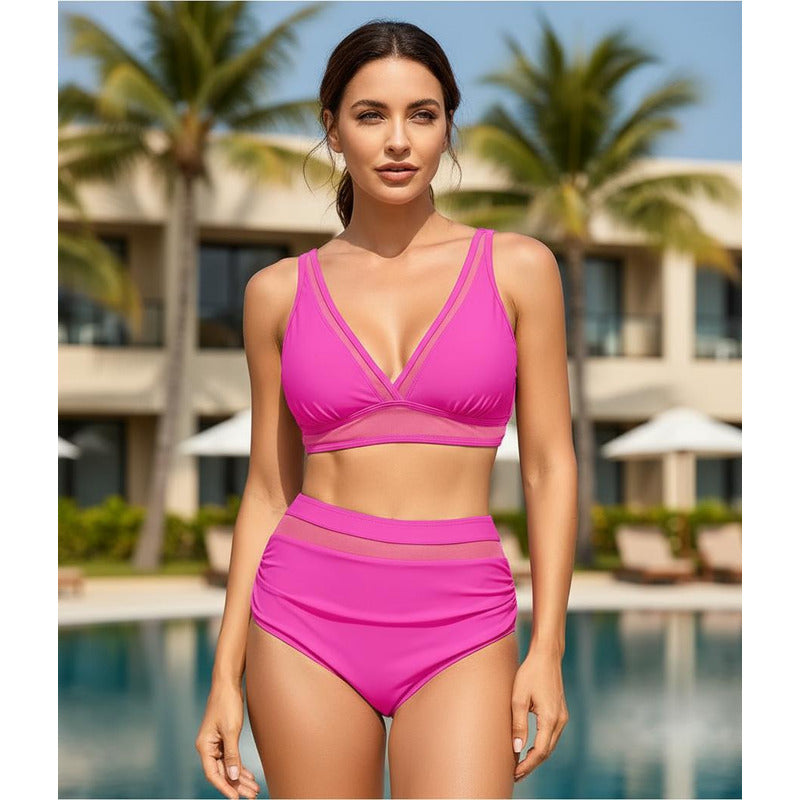 Bikini Tiro Alto Triángulo Con Transparencia Varios Colores