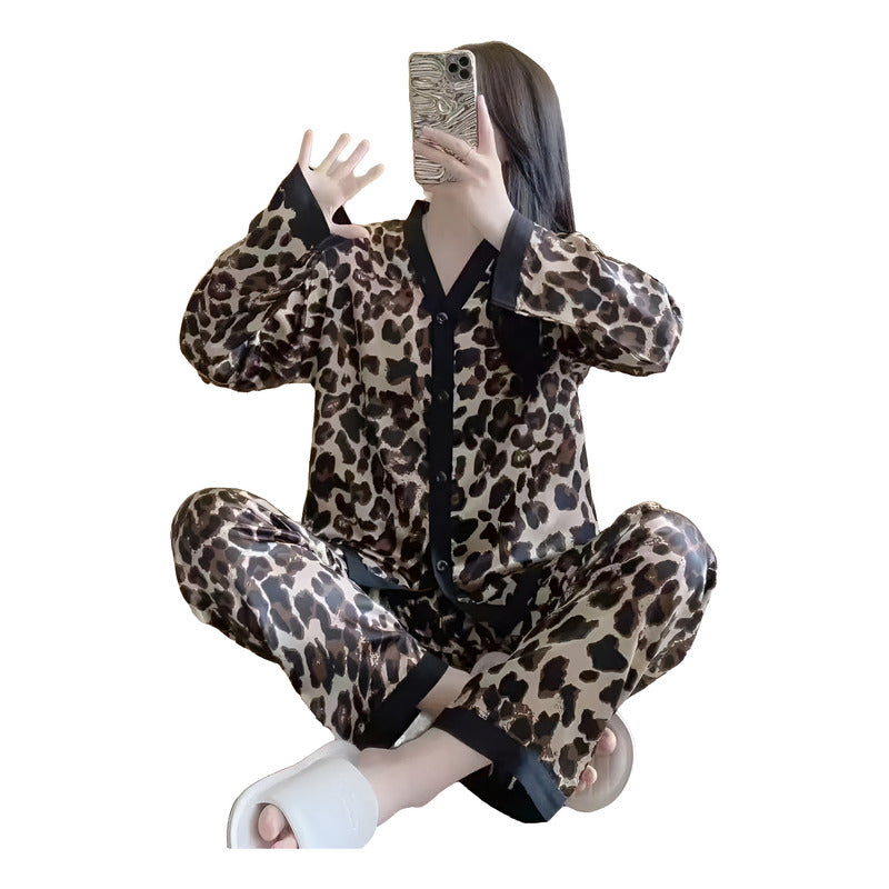 Pijama Seda Fria Saten Estampados Pantalon Y Camisa En V