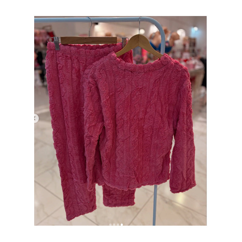 Pijama Peluche Trenzado Largo De Dama Plush  Varios Colores