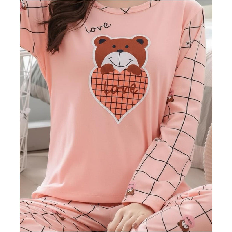 Pijama Remera Larga Y Pantalón Dama Abrigado Varios Dieños