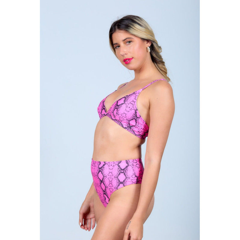Bikini Estampado Serpiente Fucsia Tiro Alto Soutien Uniteduy