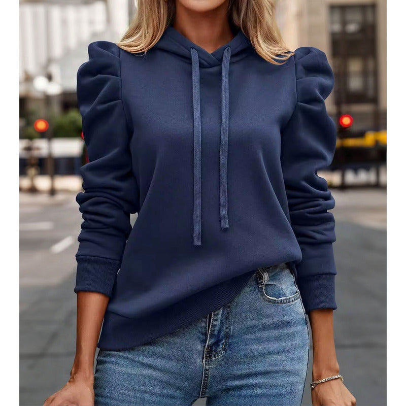 Buzo Canguro Con Capucha Manga Princesa Fruncida Lisos