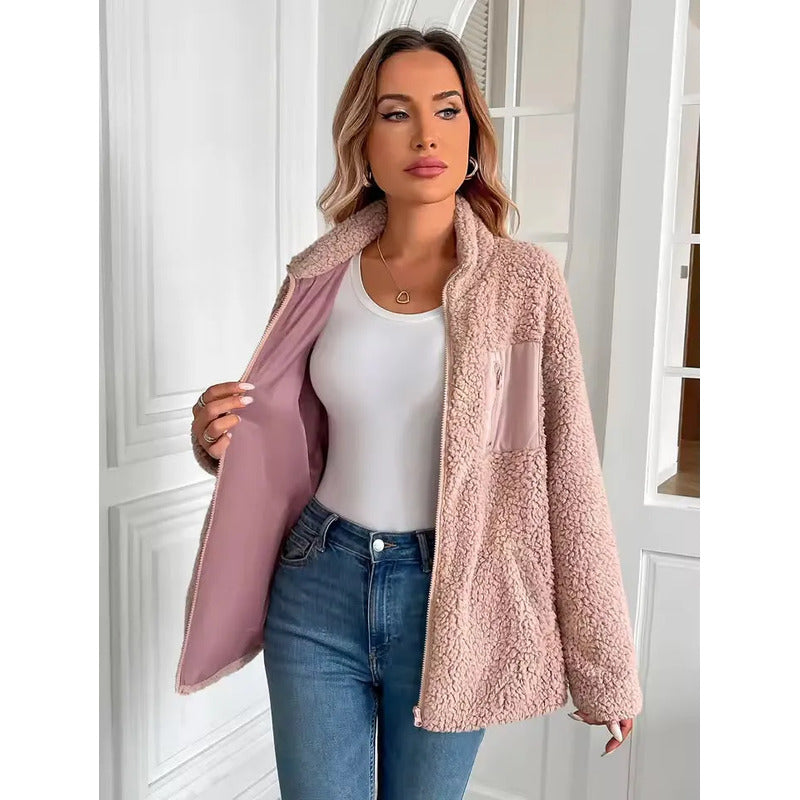 Campera De Corderito Para Dama Con Cierre Y Bolsillo Forrada