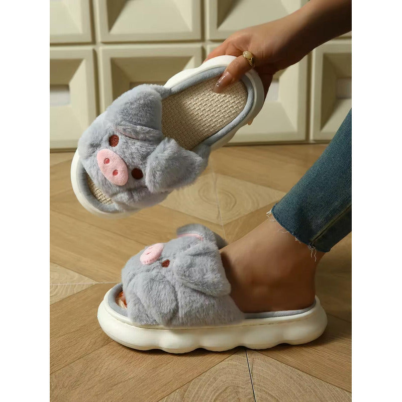 Pantuflas Chancho Chanchito Peluche Sin Talón Suela De Goma