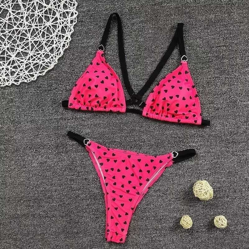 Uniteduy!bikini Con Tiras Estampa Con Corazones Espada Cruz