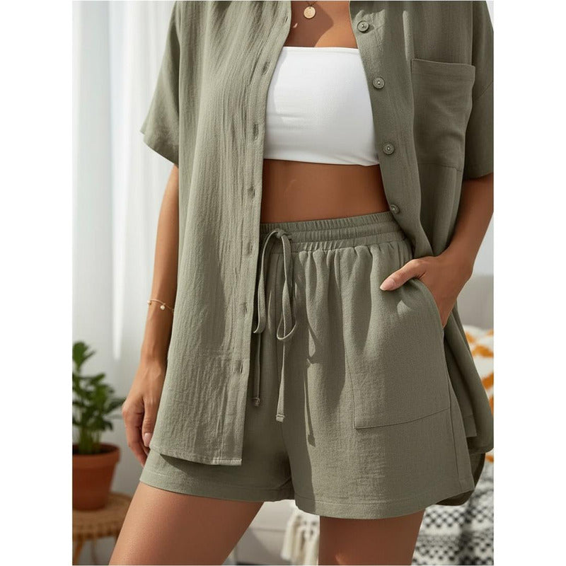 Conjunto Camisa Manga Corta Short Con Elástico Y Cordón