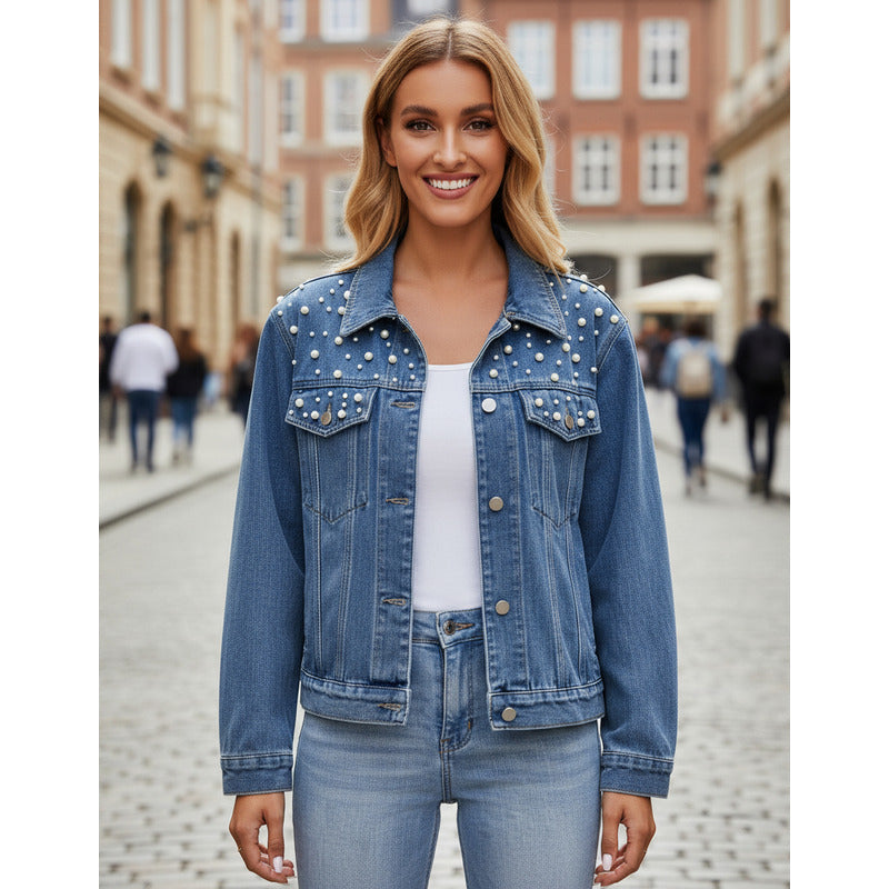 Campera De Jeans Con Aplique Perlas Uniteduy