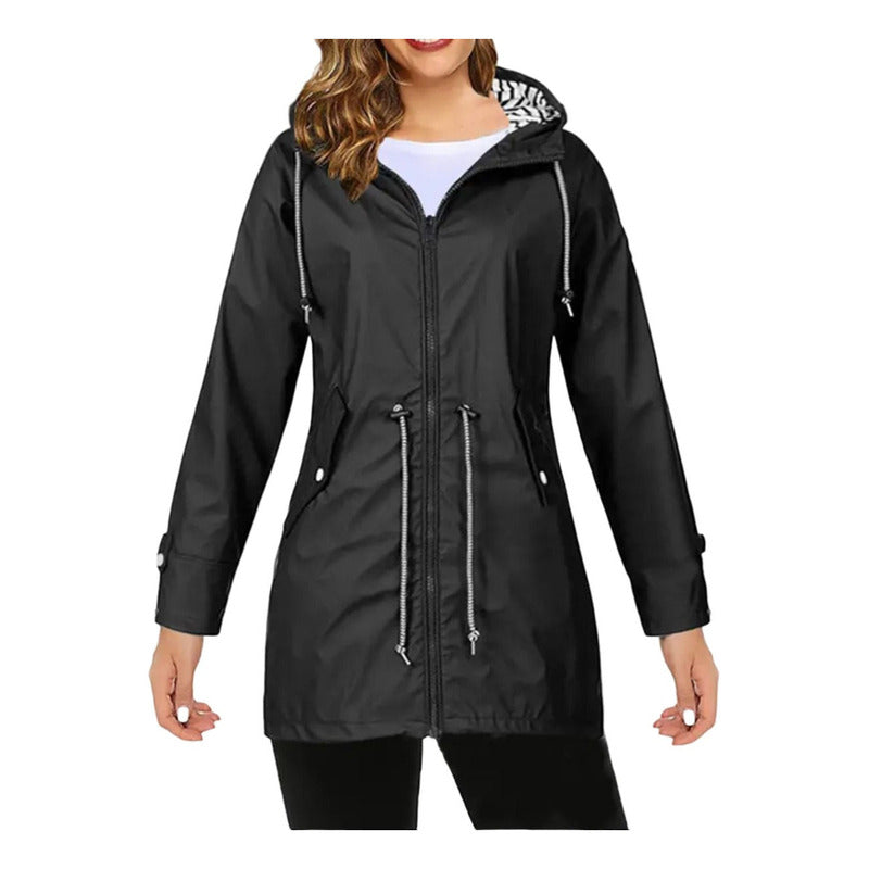 Campera Corta Viento Con Capucha Larga Bolsillos Cola Pez