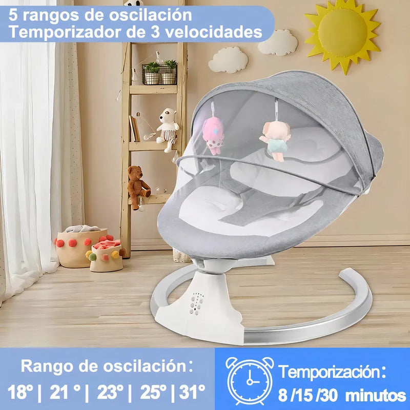 Silla Mecedora Eléctrica Para Bebé Con Música Multifuncion Gris