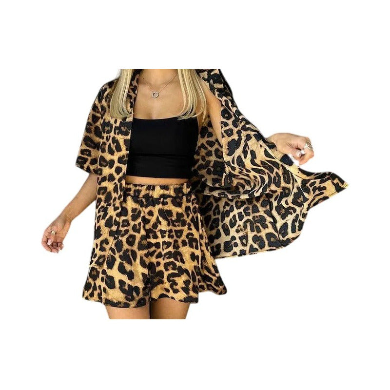 Conjunto Camisa Manga Corta Short Con Elástico Animal Print