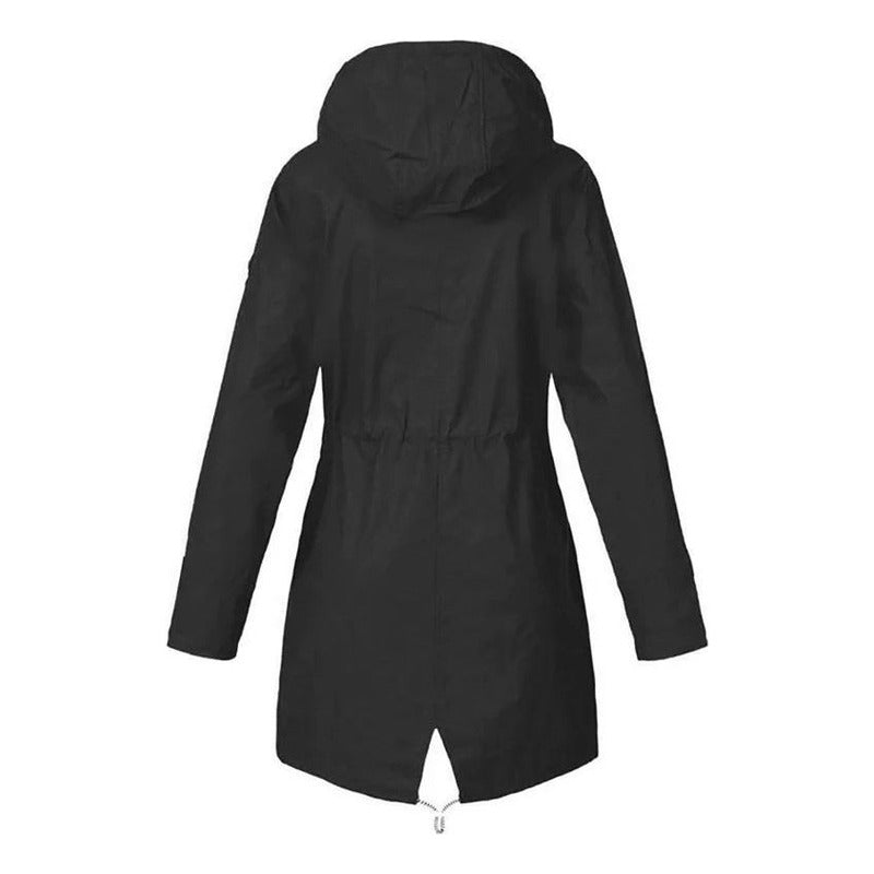 Campera Corta Viento Con Capucha Larga Bolsillos Cola Pez