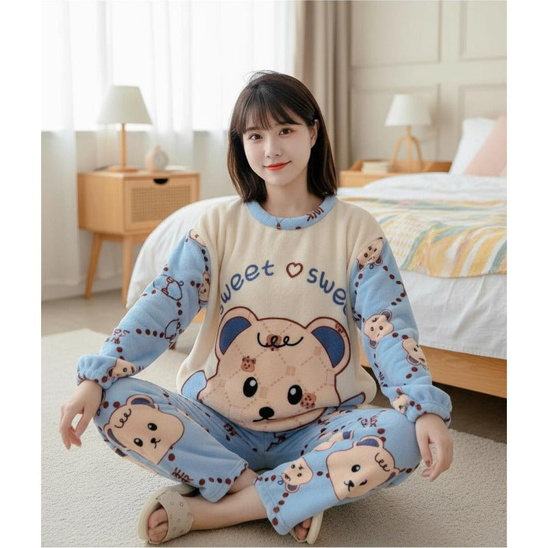 Pijama Peluche Largo De Dama Varios Diseños Talle Único