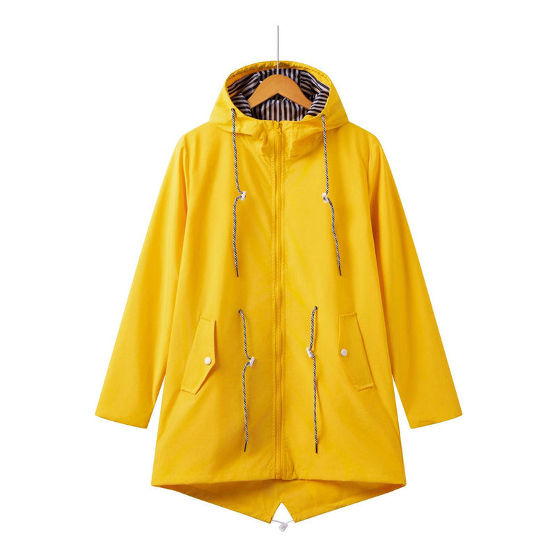 Campera Corta Viento Con Capucha Larga Bolsillos Cola Pez