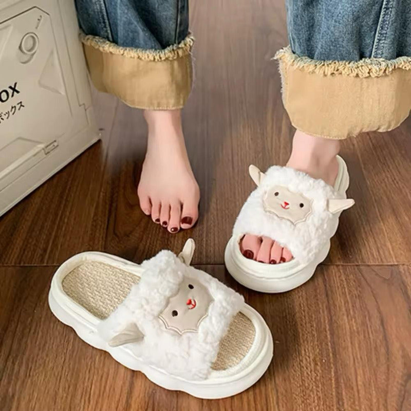 Pantuflas Oveja Peluche Abierta Sin Talon Suela De Goma