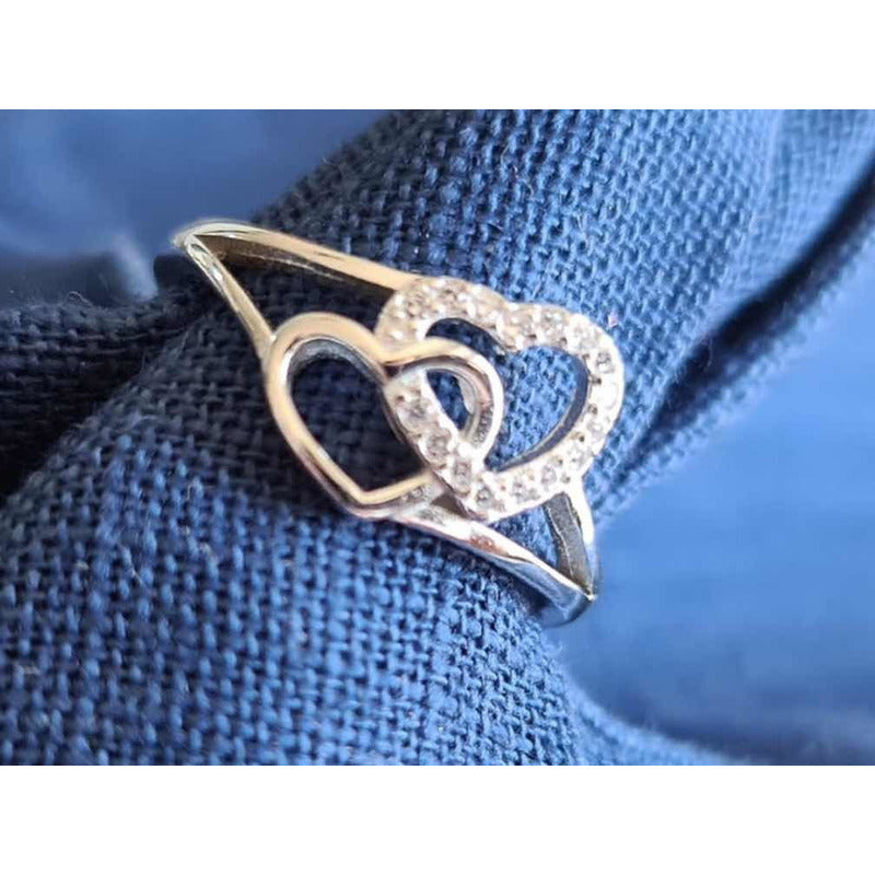 Anillo Corona Plata 925 Corazones Circonio Uniteduy