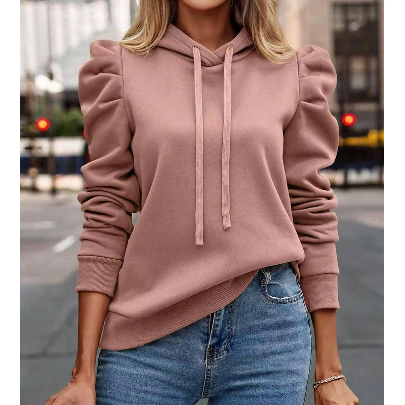 Buzo Canguro Con Capucha Manga Princesa Fruncida Lisos