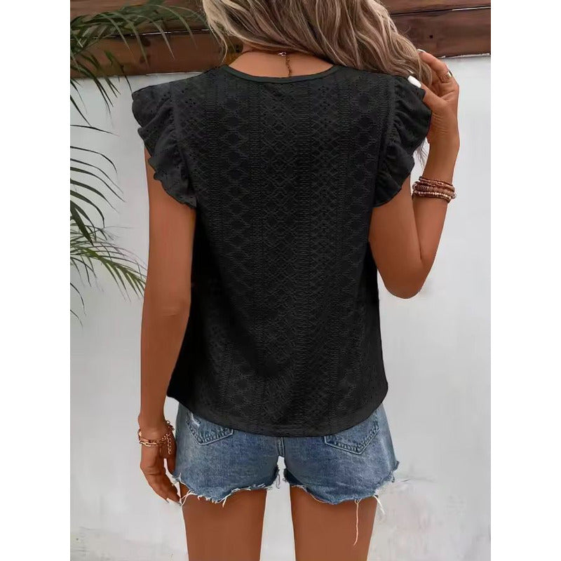 Blusa Remera Broderie Manga Corta Volados Varios Colores