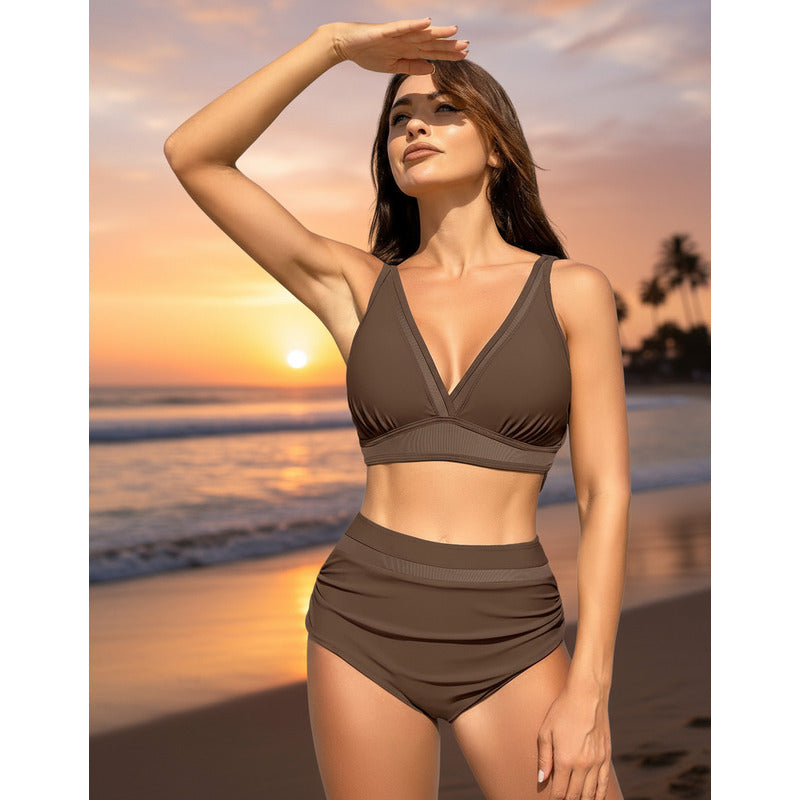 Bikini Tiro Alto Triángulo Con Transparencia Varios Colores