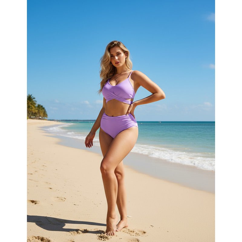 Bikini Tiro Alto Liso Push Up Cruzado Uniteduy