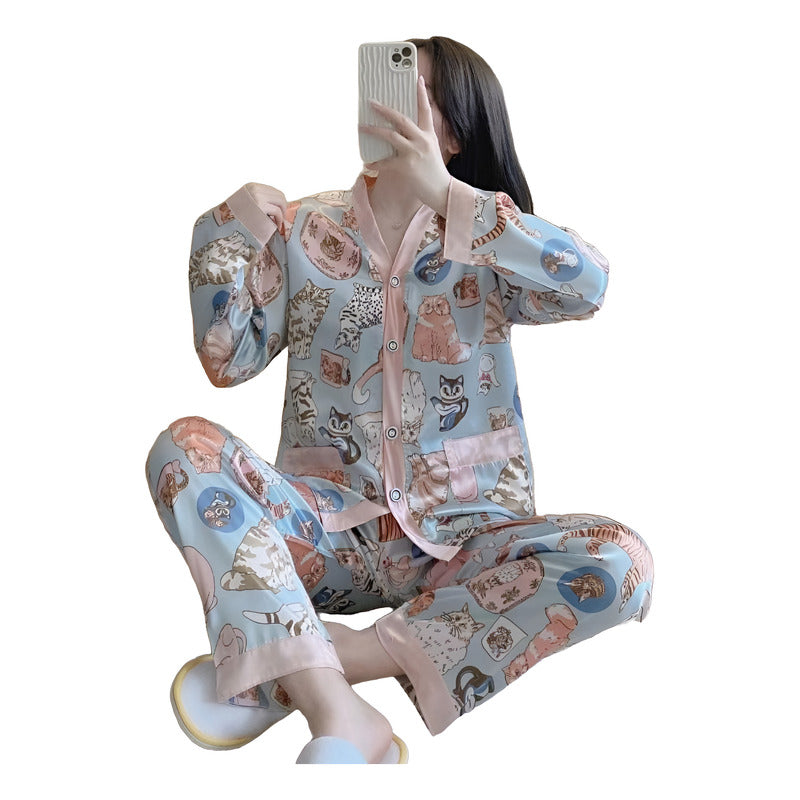 Pijama Seda Fria Saten Estampados Pantalon Y Camisa En V