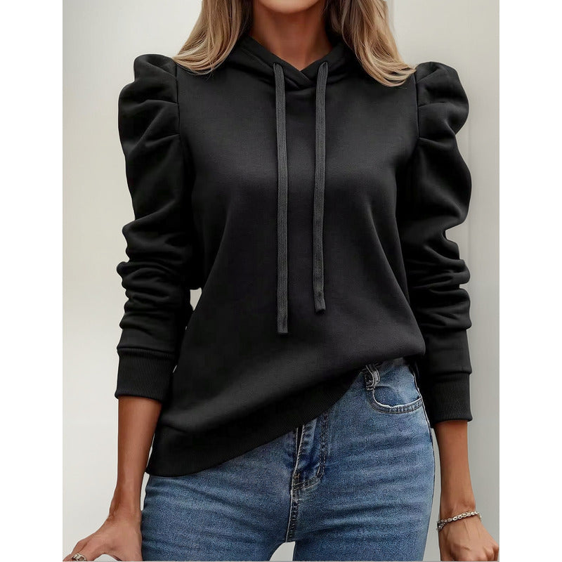 Buzo Canguro Con Capucha Manga Princesa Fruncida Lisos