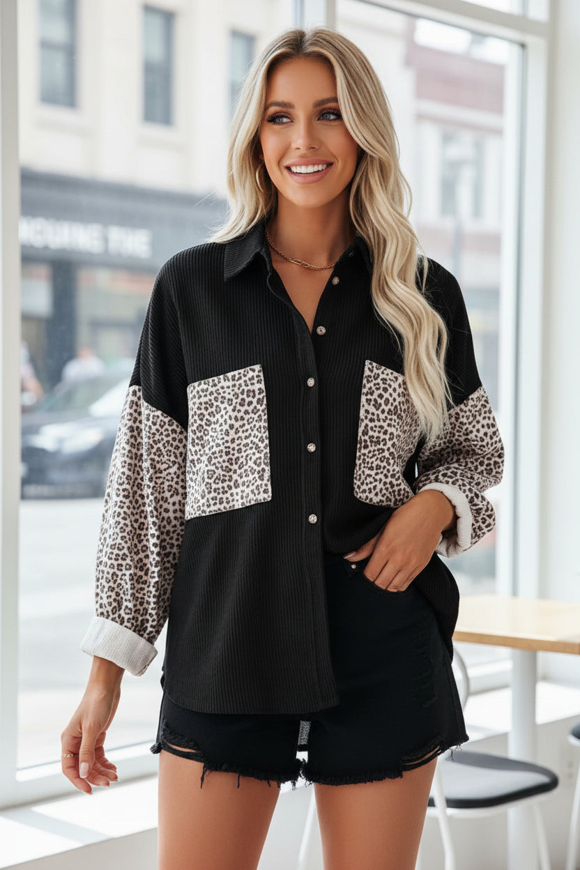 Sobre Camisa Pana Combinado Con Animal Print Varios Colores