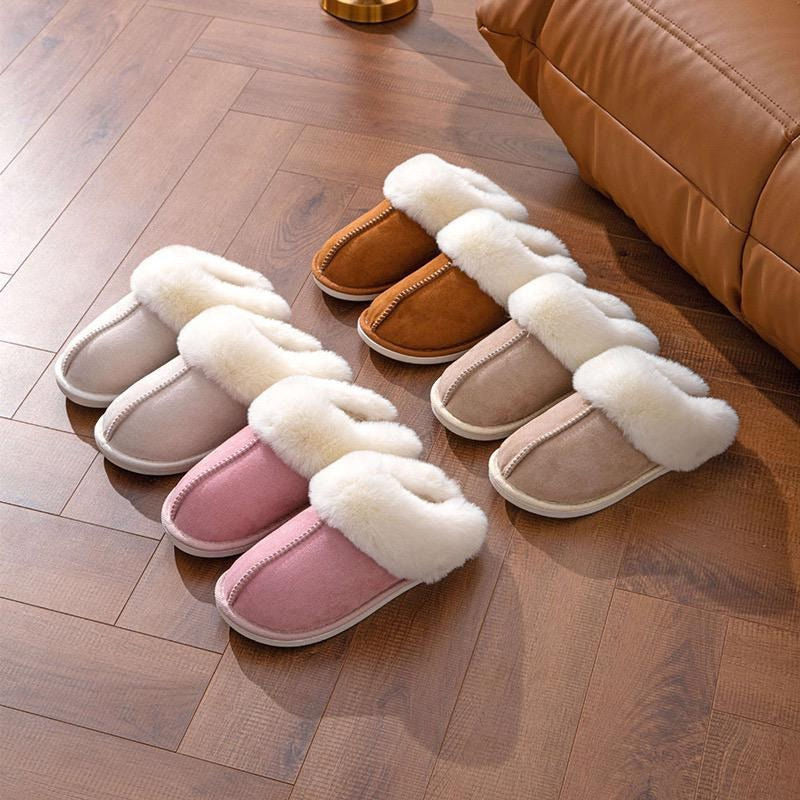 Pantufla Gamuza Peluda Suela De Goma Con Punta Cerrada