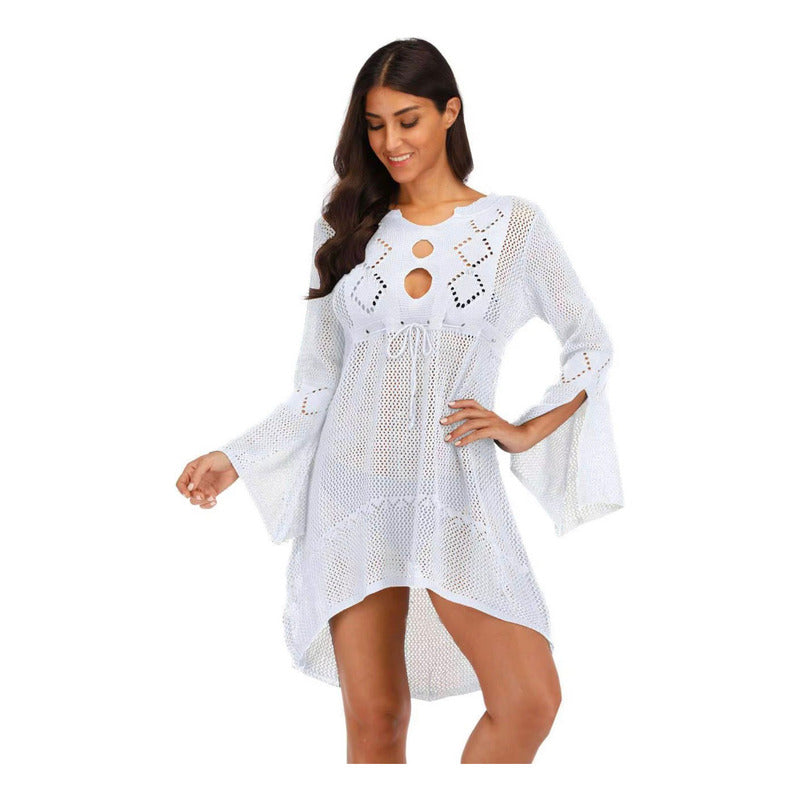 Vestido De Playa Calado Tejido Manga Larga Uniteduy
