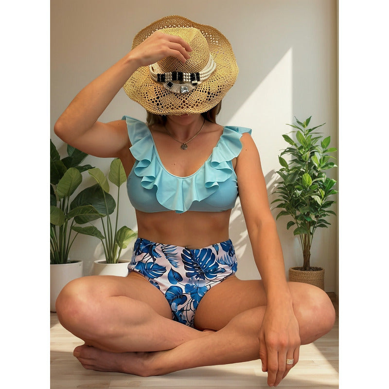 Bikini Mallas Tiro Alto 2 Piezas Push Up Uniteduy Celeste