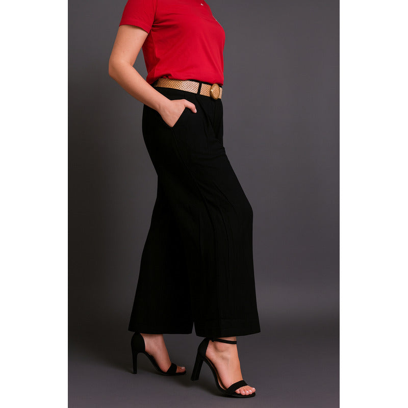 Pantalón Palazzo Elastico Tipo Lino Con Cinto Dama Uniteduy