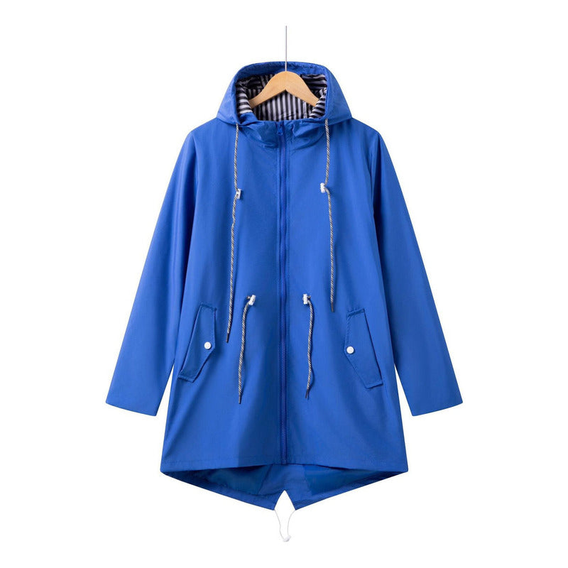 Campera Corta Viento Con Capucha Larga Bolsillos Cola Pez