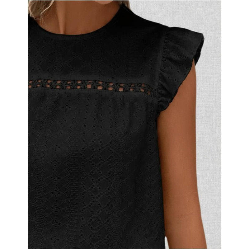 Blusa Remera Broderie Manga Corta Volados Varios Colores