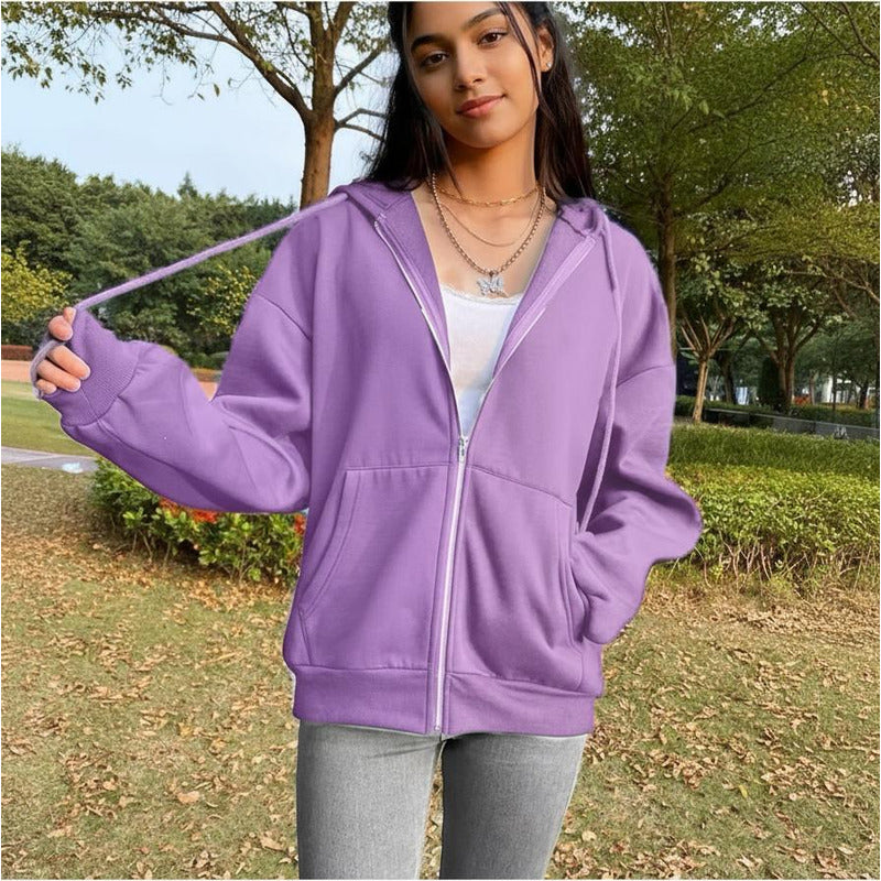 Campera Canguro Con Cierre Bolsillos Capucha Dama Lisa