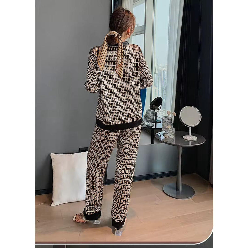 Pijama Seda Fria Saten Estampados Pantalon Y Camisa En V