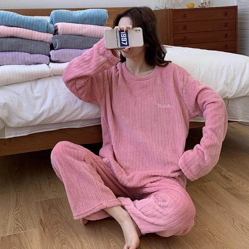 Pijama Peluche Largo De Dama Plush Abrigado Varios Colores