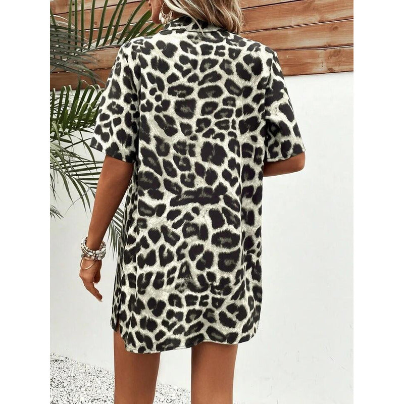 Conjunto Camisa Manga Corta Short Con Elástico Animal Print