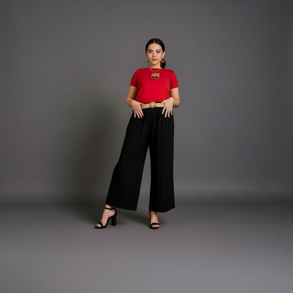 Pantalón Palazzo Elastico Tipo Lino Con Cinto Dama Uniteduy